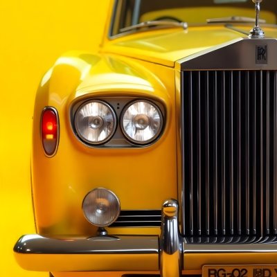 Yellow Rolls Royce Front View Headlight On Yellow Background 5 Fca6