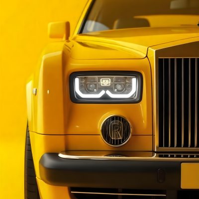 Yellow Rolls Royce Front View Headlight On Yellow Background 7 25df