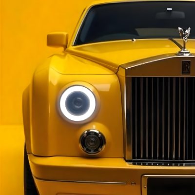 Yellow Rolls Royce Front View Headlight On Yellow Background 9 Ec3e