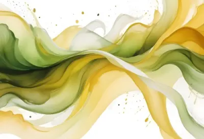 Watercolor Painting Flowing Abstract Waves Of Yellow Green And White Colors Creating A Dynamic And Vibrant Composition Creative Detailed Brush Stroke Minimal Spalsh 46 110c