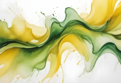 Watercolor Painting Flowing Abstract Waves Of Yellow Green And White Colors Creating A Dynamic And Vibrant Composition Creative Detailed Brush Stroke Minimal Spalsh 47 2d22