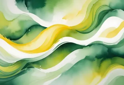Watercolor Painting Flowing Abstract Waves Of Yellow Green And White Colors Creating A Dynamic And Vibrant Composition Creative Detailed Brush Stroke Minimal Spalsh 50 78d7